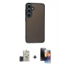 MARSİLYAN™- Galaxy S24 Kılıf Ahenk Çizgi Serisi - Siyah 3D Antistatik Mat Seramik Nano Ekran Koruyucu + Bilvis Titan Kamera Lens - TMGI