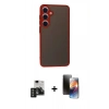 MARSİLYAN™- Galaxy S24 Kılıf Ahenk Çizgi Serisi - Siyah 3D Antistatik Mat Seramik Nano Ekran Koruyucu + PVD Metal Kamera Lens - TNGI