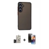 MARSİLYAN™- Galaxy S24 Kılıf Ahenk Çizgi Serisi - Siyah 3D Antistatik Mat Seramik Nano Ekran Koruyucu + Bilvis Titan Kamera Lens - TMGI