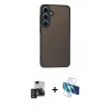 MARSİLYAN™- Galaxy S24 Kılıf Ahenk Çizgi Serisi - Siyah 3D Antistatik Seramik Nano Ekran Koruyucu + PVD Metal Kamera Lens - DNMR