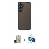 MARSİLYAN™- Galaxy S24 Kılıf Ahenk Çizgi Serisi - Siyah 3D Antistatik Seramik Nano Ekran Koruyucu + Bilvis Titan Kamera Lens - SH