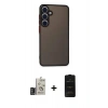 MARSİLYAN™- Galaxy S24 Kılıf Ahenk Çizgi Serisi - Siyah 6D Antistatik Mat Seramik Hayalet Nano Ekran Koruyucu + Bilvis Titan Kamera Lens - DNMR