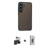 MARSİLYAN™- Galaxy S24 Kılıf Ahenk Çizgi Serisi - Siyah Bilvis 3D Cam Ekran Koruyucu + PVD Metal Kamera Lens - DNMR