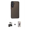 MARSİLYAN™- Galaxy S24 Kılıf Ahenk Çizgi Serisi - Siyah Bilvis 3D Cam Ekran Koruyucu + PVD Metal Kamera Lens - DNMR