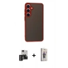 MARSİLYAN™- Galaxy S24 Kılıf Ahenk Çizgi Serisi - Siyah Bilvis 3D Cam Ekran Koruyucu + PVD Metal Kamera Lens - DNMR
