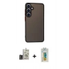 MARSİLYAN™- Galaxy S24 Kılıf Ahenk Çizgi Serisi - Siyah Polymer Nano Ekran Koruyucu + Bilvis Titan Kamera Lens - GD