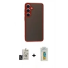 MARSİLYAN™- Galaxy S24 Kılıf Ahenk Çizgi Serisi - Siyah Polymer Nano Ekran Koruyucu + Bilvis Titan Kamera Lens - DNMR