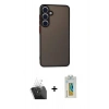 MARSİLYAN™- Galaxy S24 Kılıf Ahenk Çizgi Serisi - Siyah Polymer Nano Ekran Koruyucu + Kamera Lens Koruma Cam - SF