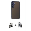 MARSİLYAN™- Galaxy S24 Kılıf Ahenk Çizgi Serisi - Siyah Vanessa Magic Hayalet Cam + PVD Metal Kamera Lens - GD