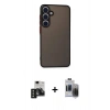 MARSİLYAN™- Galaxy S24 Kılıf Ahenk Çizgi Serisi - Siyah Vanessa Magic Hayalet Cam + PVD Metal Kamera Lens - SH