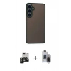 MARSİLYAN™- Galaxy S24 Kılıf Ahenk Çizgi Serisi - Siyah Vanessa Magic Hayalet Cam + PVD Metal Kamera Lens - SH