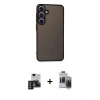 MARSİLYAN™- Galaxy S24 Kılıf Ahenk Çizgi Serisi - Siyah Vanessa Magic Hayalet Cam + PVD Metal Kamera Lens - TNGI