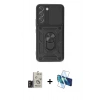 MARSİLYAN™- Galaxy S24 Kılıf Ahenk Klasik - Siyah 3D Antistatik Cam Ekran Koruyucu + Bilvis Titan Kamera Lens - TMGI