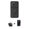 MARSİLYAN™- Galaxy S24 Kılıf Ahenk Klasik - Siyah 3D Antistatik Hayalet Cam Ekran Koruyucu + Kamera Lens Koruma Cam - SF