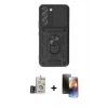 MARSİLYAN™- Galaxy S24 Kılıf Ahenk Klasik - Siyah 3D Antistatik Mat Seramik Nano Ekran Koruyucu + Bilvis Titan Kamera Lens - GD