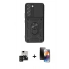 MARSİLYAN™- Galaxy S24 Kılıf Ahenk Klasik - Siyah 3D Antistatik Mat Seramik Nano Ekran Koruyucu + PVD Metal Kamera Lens - SH