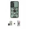 MARSİLYAN™- Galaxy S24 Kılıf Ahenk Klasik - Siyah Bilvis 3D Cam Ekran Koruyucu + Bilvis Titan Kamera Lens - DNMR