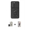 MARSİLYAN™- Galaxy S24 Kılıf Ahenk Klasik - Siyah Bilvis 3D Cam Ekran Koruyucu + Bilvis Titan Kamera Lens - DNMR