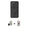 MARSİLYAN™- Galaxy S24 Kılıf Ahenk Klasik - Siyah Bilvis 3D Cam Ekran Koruyucu + Bilvis Titan Kamera Lens - SH