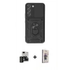 MARSİLYAN™- Galaxy S24 Kılıf Ahenk Klasik - Siyah Bilvis 3D Cam Ekran Koruyucu + PVD Metal Kamera Lens - SH