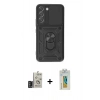 MARSİLYAN™- Galaxy S24 Kılıf Ahenk Klasik - Siyah Polymer Nano Ekran Koruyucu + Bilvis Titan Kamera Lens - DNMR