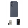 MARSİLYAN™- Galaxy S24 Kılıf Ahenk Serisi - Siyah 3D Antistatik Hayalet Cam Ekran Koruyucu + Bilvis Titan Kamera Lens - DNMR