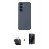 MARSİLYAN™- Galaxy S24 Kılıf Ahenk Serisi - Siyah 3D Antistatik Hayalet Cam Ekran Koruyucu + Kamera Lens Koruma Cam - SF