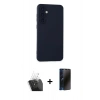MARSİLYAN™- Galaxy S24 Kılıf Ahenk Serisi - Siyah 3D Antistatik Hayalet Cam Ekran Koruyucu + Kamera Lens Koruma Cam - SF