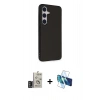 MARSİLYAN™- Galaxy S24 Kılıf Akış Asil Koleksiyonu - Siyah 3D Antistatik Cam Ekran Koruyucu + Bilvis Titan Kamera Lens - DNMR