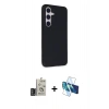 MARSİLYAN™- Galaxy S24 Kılıf Akış Asil Koleksiyonu - Siyah 3D Antistatik Cam Ekran Koruyucu + Bilvis Titan Kamera Lens - DNMR