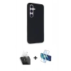 MARSİLYAN™- Galaxy S24 Kılıf Akış Asil Koleksiyonu - Siyah 3D Antistatik Cam Ekran Koruyucu + Kamera Lens Koruma Cam - SF