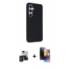 MARSİLYAN™- Galaxy S24 Kılıf Akış Asil Koleksiyonu - Siyah 3D Antistatik Mat Seramik Nano Ekran Koruyucu + PVD Metal Kamera Lens - TNGI