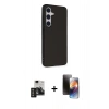 MARSİLYAN™- Galaxy S24 Kılıf Akış Asil Koleksiyonu - Siyah 3D Antistatik Mat Seramik Nano Ekran Koruyucu + PVD Metal Kamera Lens - TNGI