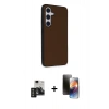 MARSİLYAN™- Galaxy S24 Kılıf Akış Asil Koleksiyonu - Siyah 3D Antistatik Mat Seramik Nano Ekran Koruyucu + PVD Metal Kamera Lens - TNGI