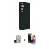 MARSİLYAN™- Galaxy S24 Kılıf Akış Asil Koleksiyonu - Siyah 3D Antistatik Mat Seramik Nano Ekran Koruyucu + Bilvis Titan Kamera Lens - SH