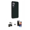 MARSİLYAN™- Galaxy S24 Kılıf Akış Asil Koleksiyonu - Siyah 3D Antistatik Mat Seramik Nano Ekran Koruyucu + PVD Metal Kamera Lens - TNGI