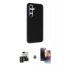 MARSİLYAN™- Galaxy S24 Kılıf Akış Asil Koleksiyonu - Siyah 3D Antistatik Mat Seramik Nano Ekran Koruyucu + PVD Metal Kamera Lens - TNGI