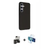MARSİLYAN™- Galaxy S24 Kılıf Akış Asil Koleksiyonu - Siyah 3D Antistatik Seramik Nano Ekran Koruyucu + PVD Metal Kamera Lens - GD