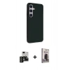 MARSİLYAN™- Galaxy S24 Kılıf Akış Asil Koleksiyonu - Siyah Bilvis Hayalet Cam Ekran Koruyucu + PVD Metal Kamera Lens - SH