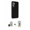 MARSİLYAN™- Galaxy S24 Kılıf Akış Asil Koleksiyonu - Siyah Polymer Nano Ekran Koruyucu + Bilvis Titan Kamera Lens - SH