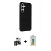 MARSİLYAN™- Galaxy S24 Kılıf Akış Asil Koleksiyonu - Siyah Polymer Nano Ekran Koruyucu + PVD Metal Kamera Lens - DNMR
