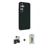 MARSİLYAN™- Galaxy S24 Kılıf Akış Asil Koleksiyonu - Siyah Polymer Nano Ekran Koruyucu + PVD Metal Kamera Lens - DNMR