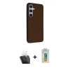 MARSİLYAN™- Galaxy S24 Kılıf Akış Asil Koleksiyonu - Siyah Polymer Nano Ekran Koruyucu + Şeffaf Kamera Lens Koruma Cam