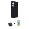 MARSİLYAN™- Galaxy S24 Kılıf Akış Asil Koleksiyonu - Siyah Polymer Nano Ekran Koruyucu + Şeffaf Kamera Lens Koruma Cam