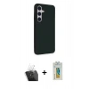MARSİLYAN™- Galaxy S24 Kılıf Akış Asil Koleksiyonu - Siyah Polymer Nano Ekran Koruyucu + Şeffaf Kamera Lens Koruma Cam