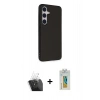 MARSİLYAN™- Galaxy S24 Kılıf Akış Asil Koleksiyonu - Siyah Polymer Nano Ekran Koruyucu + Şeffaf Kamera Lens Koruma Cam