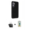 MARSİLYAN™- Galaxy S24 Kılıf Akış Asil Koleksiyonu - Siyah Polymer Nano Ekran Koruyucu + Şeffaf Kamera Lens Koruma Cam
