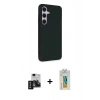 MARSİLYAN™- Galaxy S24 Kılıf Akış Asil Koleksiyonu - Siyah Polymer Nano Ekran Koruyucu + PVD Metal Kamera Lens - SH