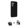 MARSİLYAN™- Galaxy S24 Kılıf Akış Asil Koleksiyonu - Siyah Vanessa Magic Hayalet Cam + Kamera Lens Koruma Cam - SF