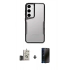 MARSİLYAN™- Galaxy S24 Kılıf Akış Çizgi Koleksiyonu - Siyah 3D Antistatik Hayalet Cam Ekran Koruyucu + Bilvis Titan Kamera Lens - GD